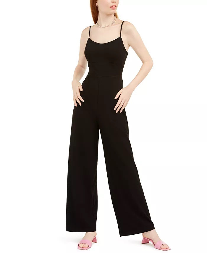Teeze Me Women's Juniors Lace Up Back Scoop Neck Jumpsuit Black Size 15