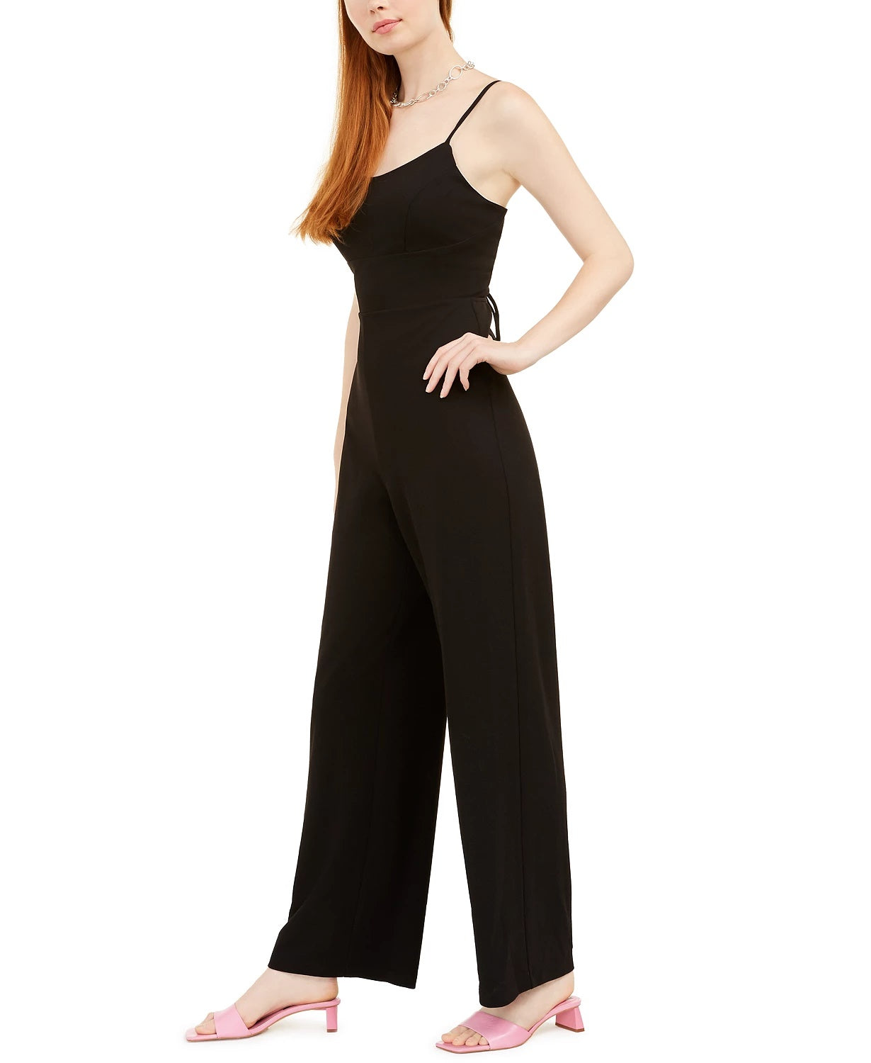 Teeze Me Women's Juniors Lace Up Back Scoop Neck Jumpsuit Black Size 15