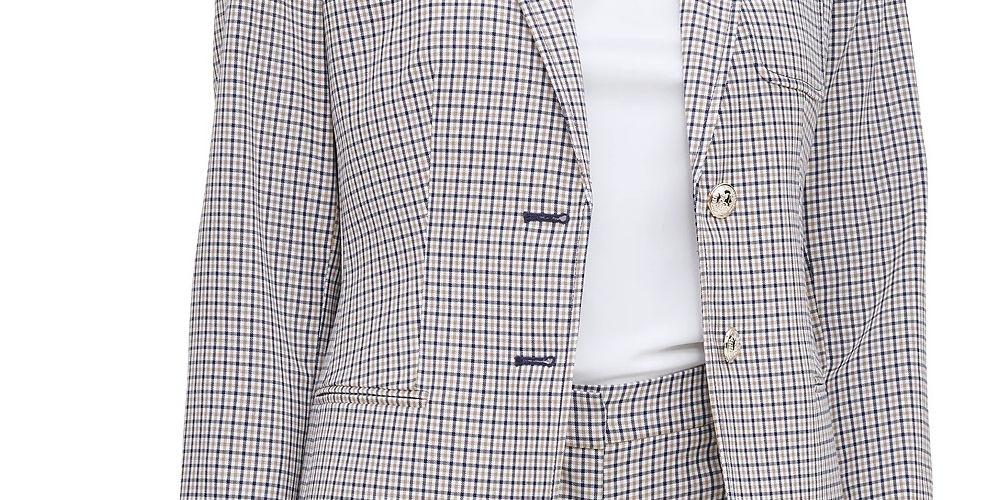 Tommy Hilfiger Women's Plaid Print Elbow Padded Blazer Brown Size 6