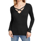 Hippie Rose Junior's Crisscross Sweater Black Size Large