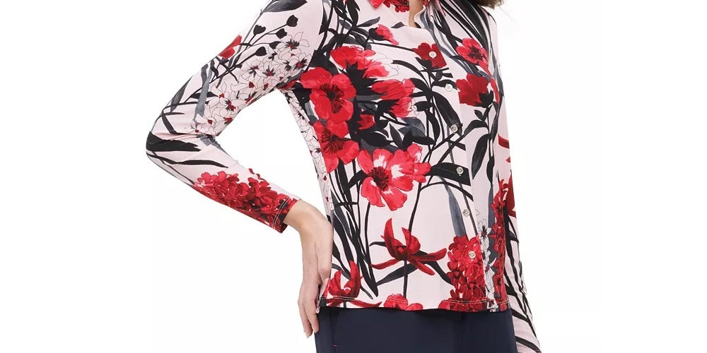 Tommy Hilfiger Women's Floral Button Up Collared Blouse Pink Size X-Large