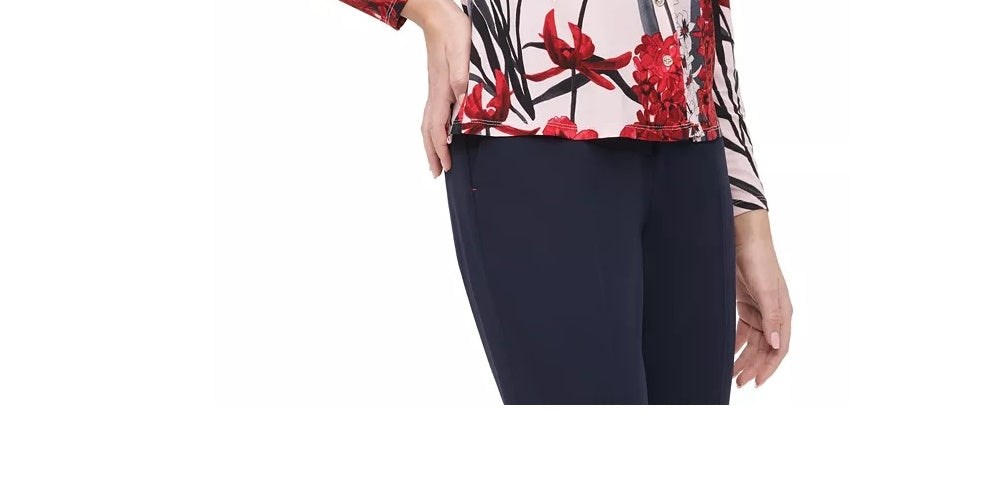 Tommy Hilfiger Women's Floral Button Up Collared Blouse Pink Size X-Large