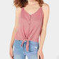 Hippie Rose Junior's Button Front Tie Waist Tank Top Brown Size Large