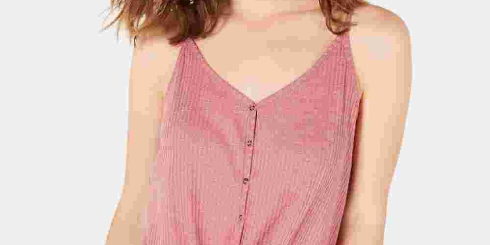 Hippie Rose Junior's Button Front Tie Waist Tank Top Brown Size Large
