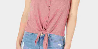 Hippie Rose Junior's Button Front Tie Waist Tank Top Brown Size Large