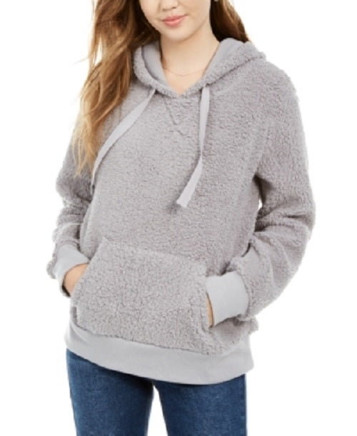 Hippie Rose Juniors' Sherpa Hoodie Gray Size X-Small