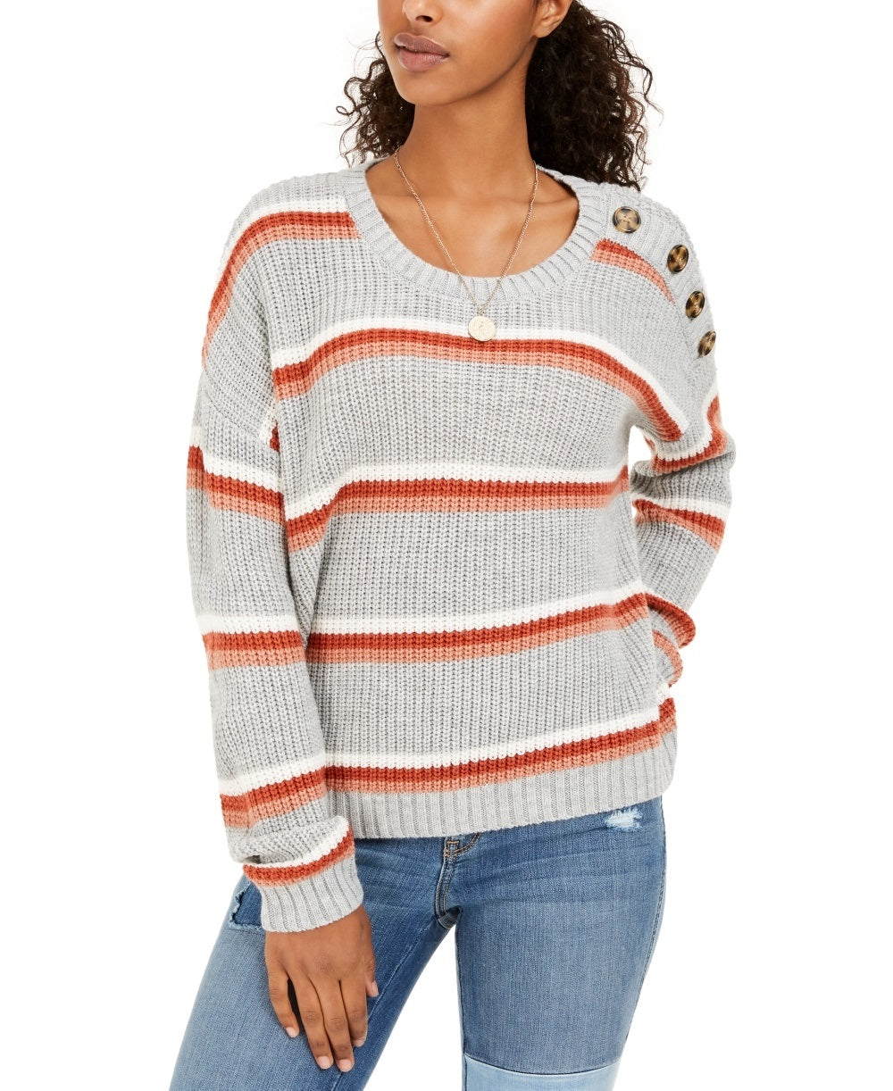 Hippie Rose Juniors' Button-Shoulder Sweater Gray Size Small