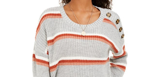 Hippie Rose Juniors' Button-Shoulder Sweater Gray Size Small