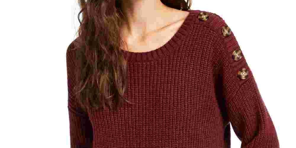 Hippie Rose Junior's Button Shoulder Sweater Purple Size Small