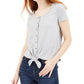 Hippie Rose Junior's Tie Front Pointelle T-Shirt Grey Size Small