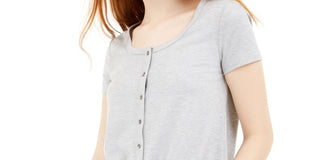 Hippie Rose Junior's Tie Front Pointelle T-Shirt Grey Size Small