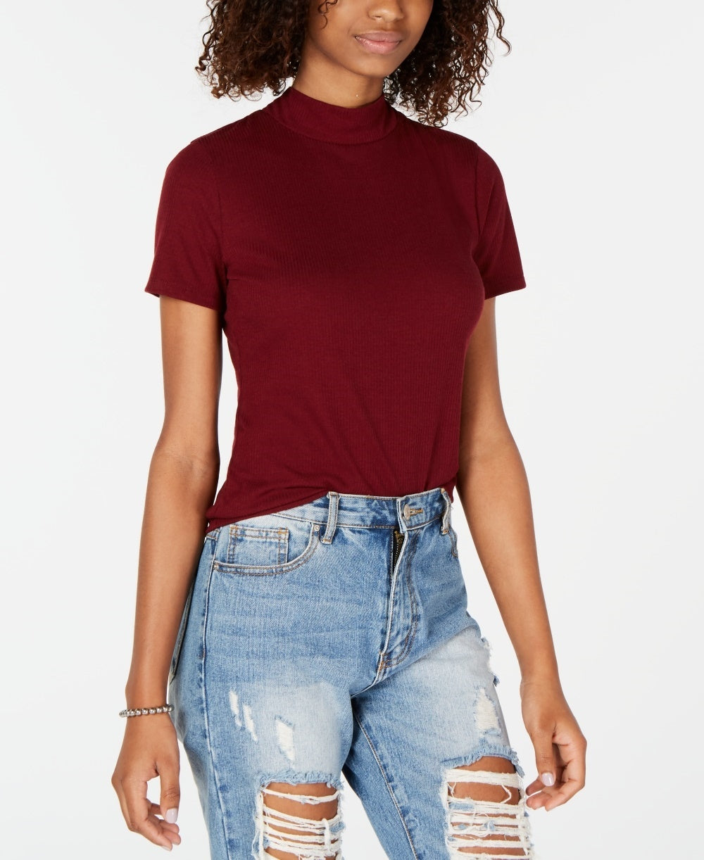 Hippie Rose Junior's Ribbed Knit Ringer Top Red Size X-Small