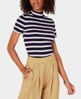 Hippie Rose Junior's Rib Knit Mock Turtleneck Top Navy Size Large