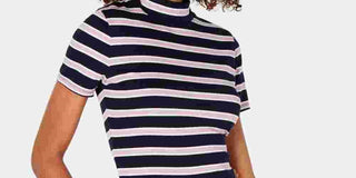 Hippie Rose Junior's Rib Knit Mock Turtleneck Top Navy Size Large