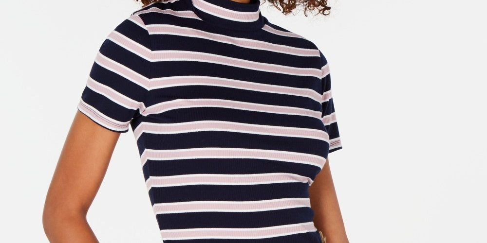 Hippie Rose Junior's Rib Knit Mock Turtleneck Top Navy Size Medium