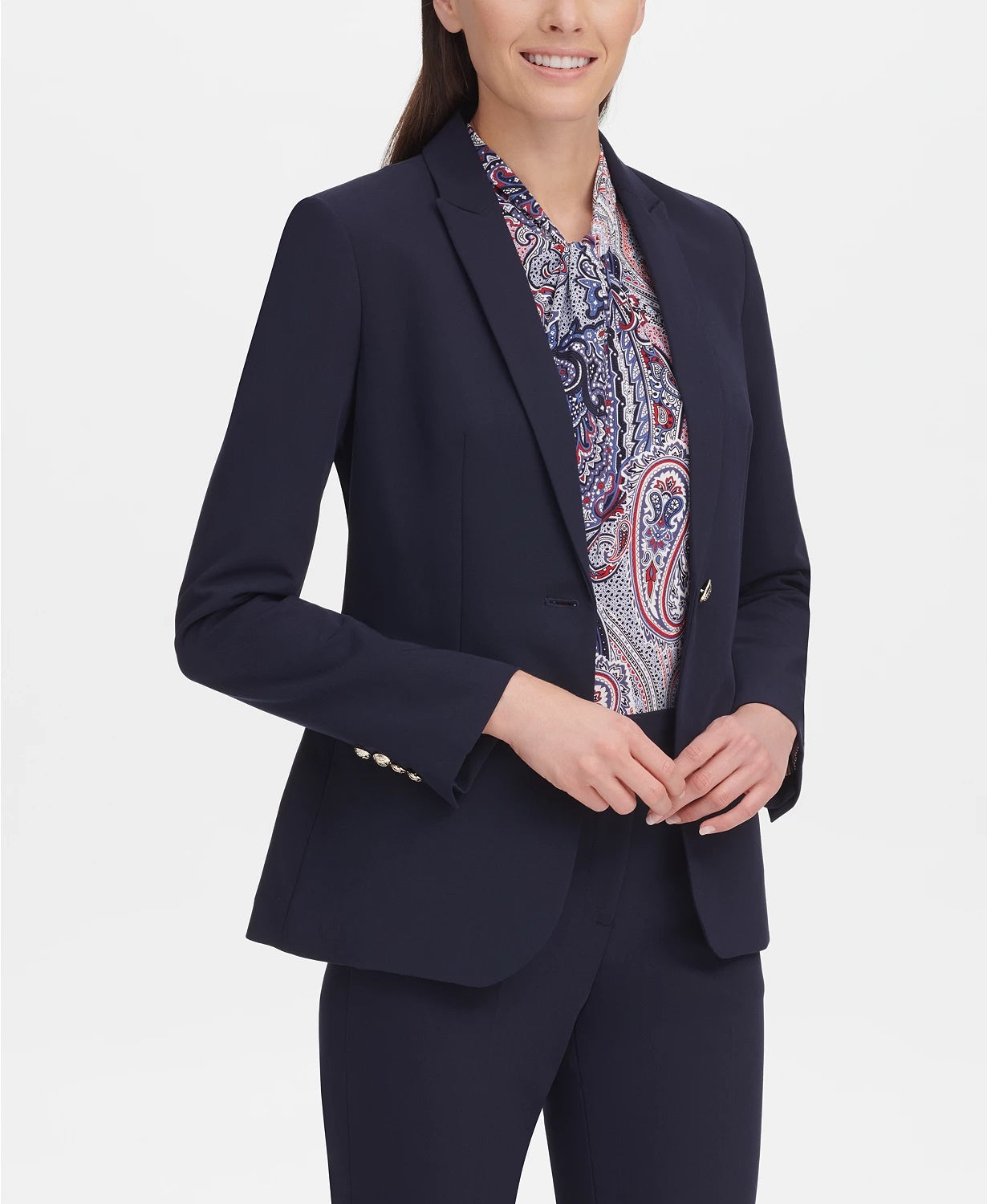 Tommy Hilfiger Women's One-Button Suit Separate Jacket Dark Blue Size 2