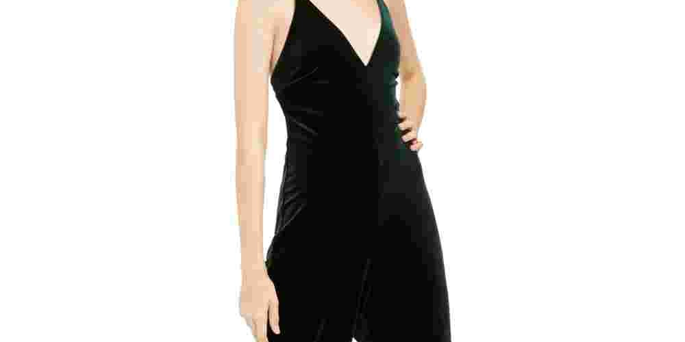 Teeze Me Women's Spaghetti Strap V Neck Wide Leg Jumpsuit Green Size 11