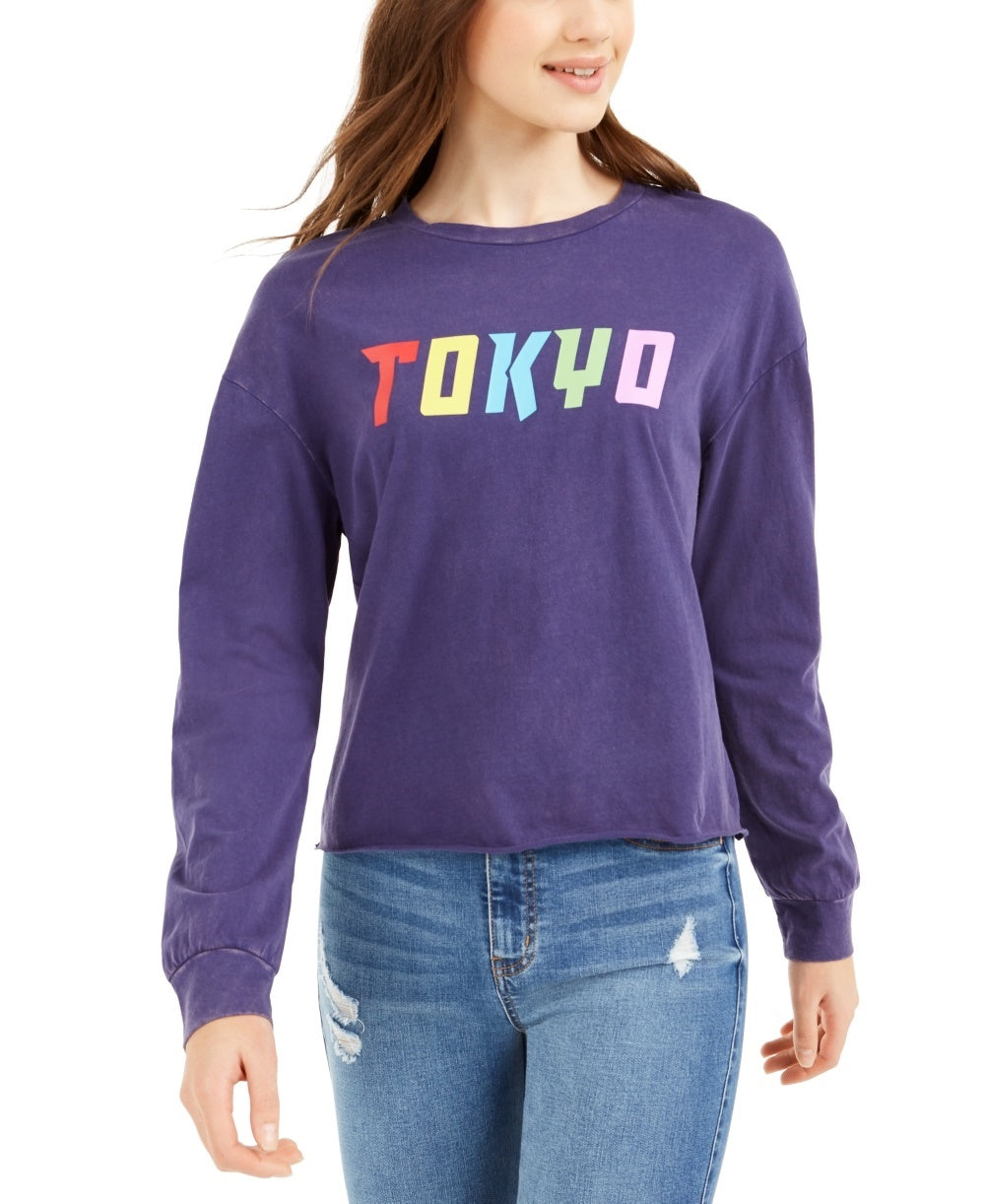 Rebellious One Junior's Tokyo Graphic T-Shirt Blue Size X-Small