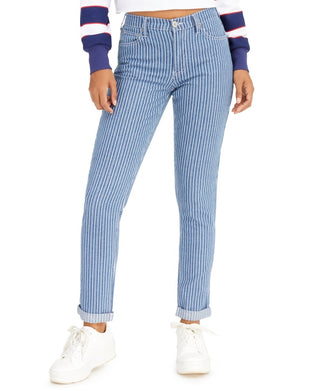 Dickies Junior's Striped Skinny Fit Cuffed Jeans Blue Size 1