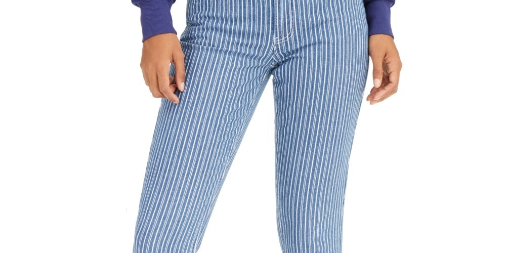 Dickies Junior's Striped Skinny Fit Cuffed Jeans Blue Size 3