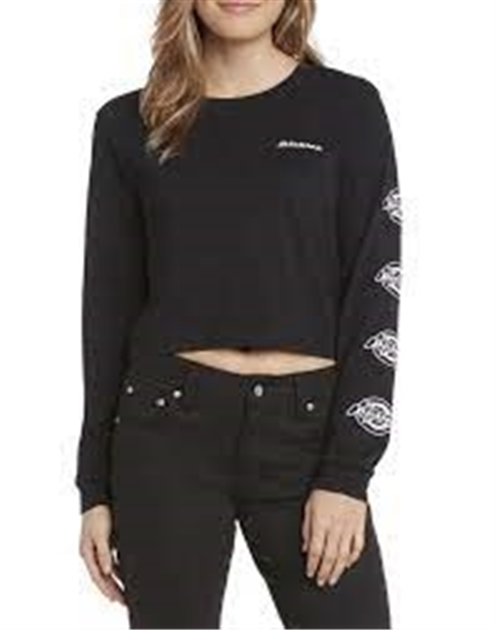 Dickies Women's Cotton Long Sleeve Logo Detail T-Shirt Black Size X-Small