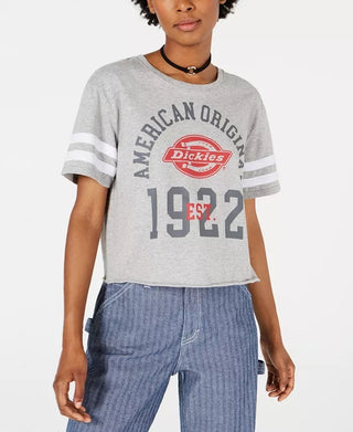 Dickies Women's Cropped Graphic Varsity T-Shirt Gray Size Small