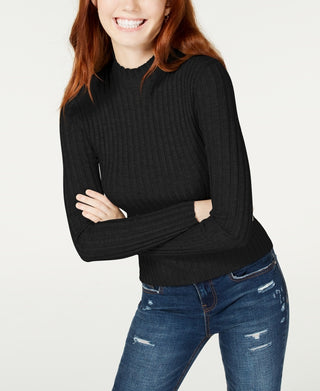 Hooked Up by IOT Juniors' Rib-Knit Mock-Turtleneck Sweater Black Size X-Small