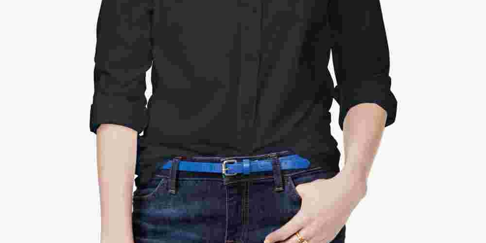 Tommy Hilfiger Women's Cotton Roll Tab Shirt Navy Size Small