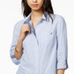 Tommy Hilfiger Women's Cotton Pinstripe Shirt  Blue Size Large