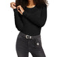 Hooked Up By Iot Juniors' Pointelle Sweater Black Size Medium