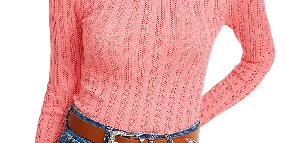 Hooked Up by IOT Junior's Pointelle Sweater Pink Size Large