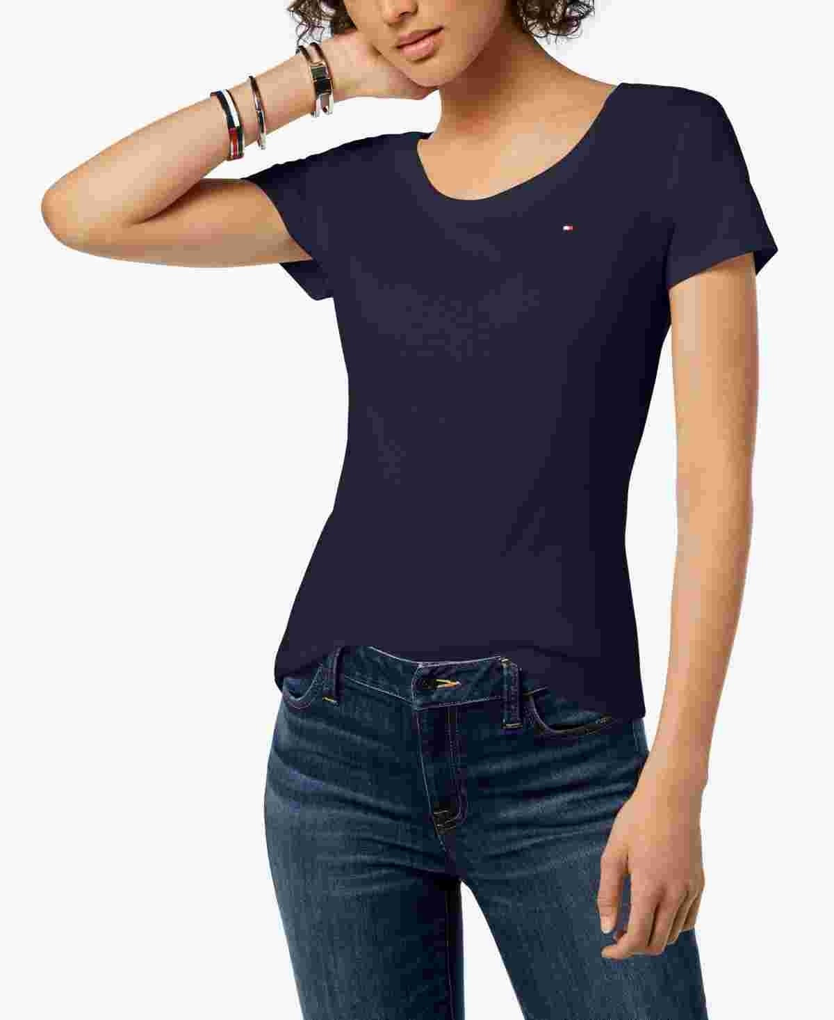 Tommy Hilfiger Women's Cotton Scoop Neck T-Shirt Navy Size X-Large