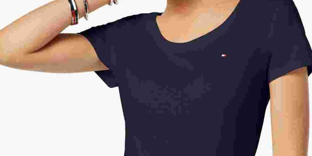 Tommy Hilfiger Women's Cotton Scoop Neck T-Shirt Navy Size X-Large