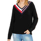 Tommy Hilfiger Women's Striped V Neck Sweater Black Size Medium