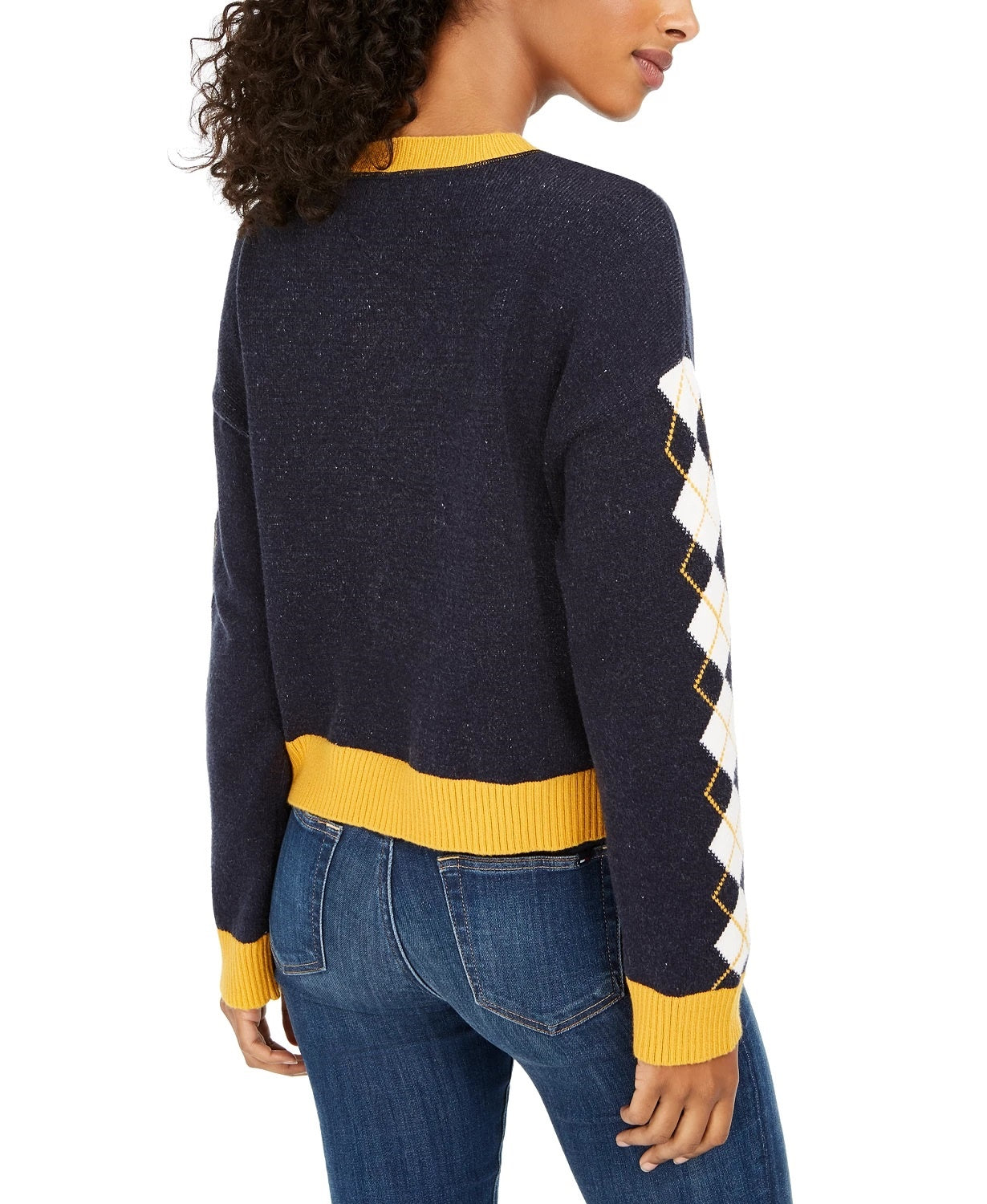 Tommy Hilfiger Women's Denim Argyle Sweater Blue Size Small