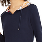 Tommy Hilfiger Women's Contrast Plaid Hooded Top Navy Size Medium