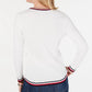 Tommy Hilfiger Women's Cotton Pointelle Striped Trim Sweater Blue Size Small