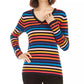 Tommy Hilfiger Women's Cotton Striped V-Neck Sweater Blue Size Small