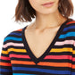 Tommy Hilfiger Women's Cotton Striped V-Neck Sweater Blue Size Small