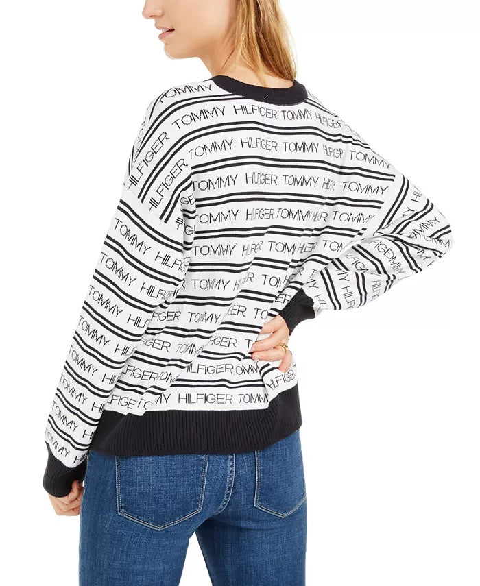 Tommy Hilfiger Women's Logo-Striped Sweater  White Size XX- Large