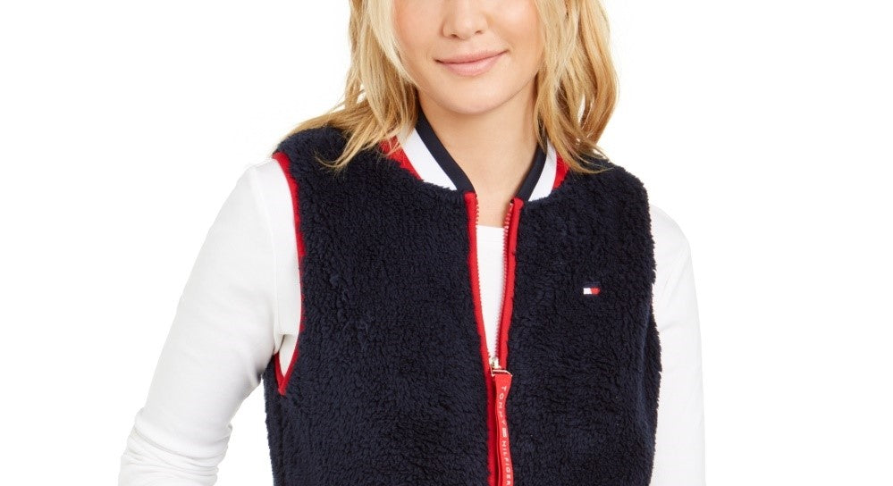 Tommy Hilfiger Women's Sherpa Vest Navy Size Large