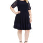Jessica Howard Women's Lace Sleeve Fit & Flare Dress Navy Size 14W
