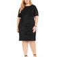 Jessica Howard Women's Black Illusion Trim Short Sleeve Jewel Neck Below The Knee Sheath Wear To Work Dress Black Size 14W