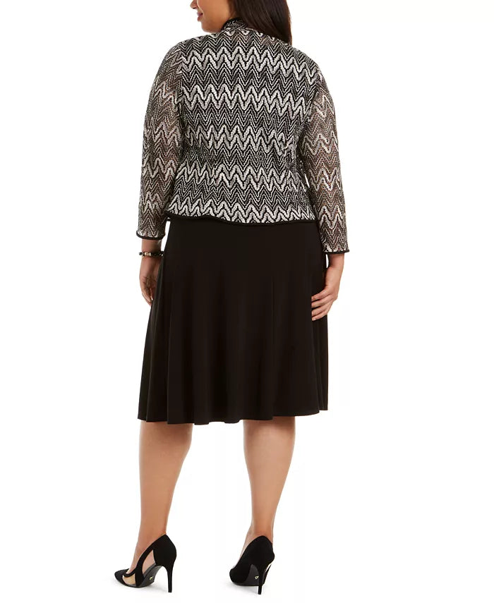 Jessica Howard Women's Plus Size Midi Dress & Chevron Lace Jacket Gray Size 14W