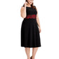 Jessica Howard Women's Embellished Patterned 3/4 Sleeve Jewel Neck Below The Knee Fit Flare Evening Dress Black Size 20W