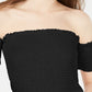 Crave Fame Junior's Smocked Off The Shoulder Crop Top Black Size Small
