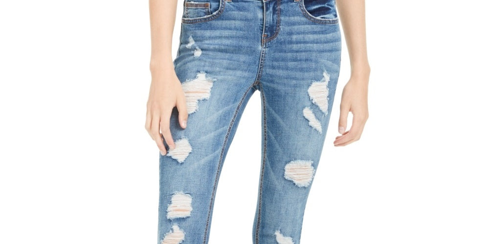 Indigo Rein Junior's Distressed Two Button Jeans Blue Size 1