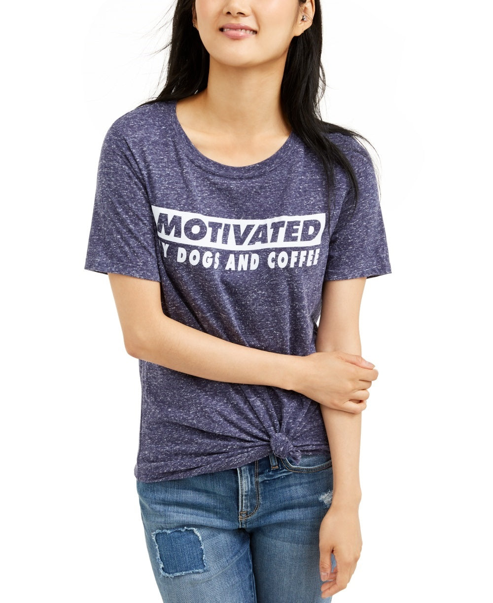 Love Tribe Junior's Dogs & Coffee Graphic T Shirt Blue Size X-Small