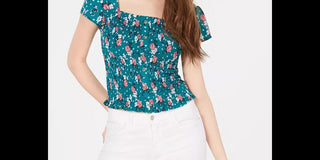 Crave Fame Juniors' Printed Smocked Cap Sleeve Top Pink Size X-Small