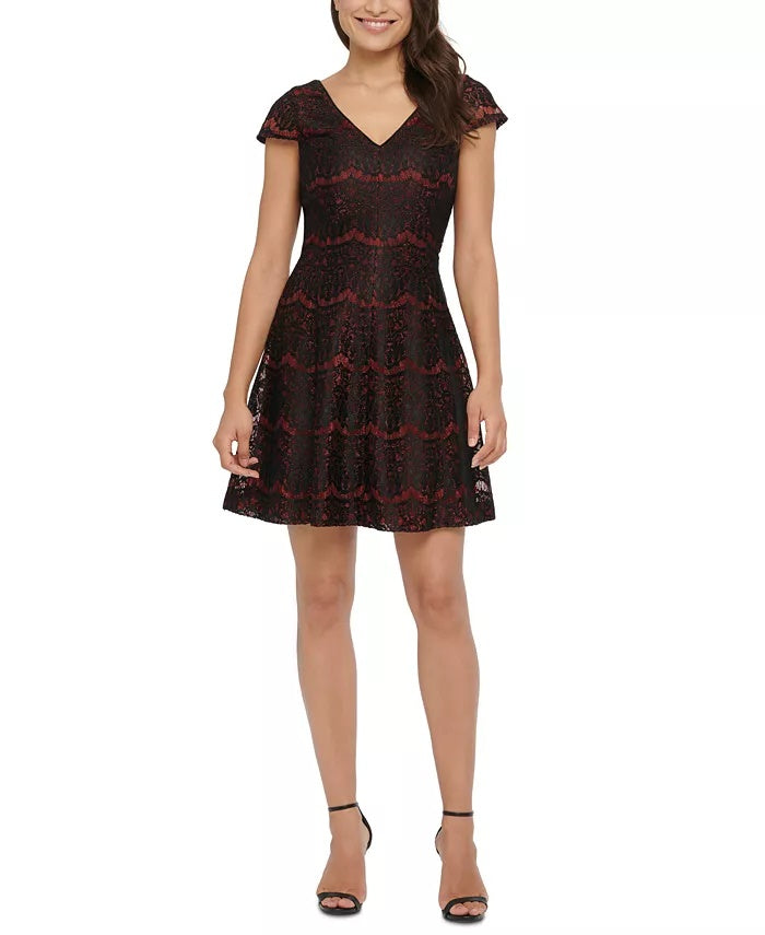 Kensie Women's Metallic Lace Fit & Flare Dress Charcoal Size 0